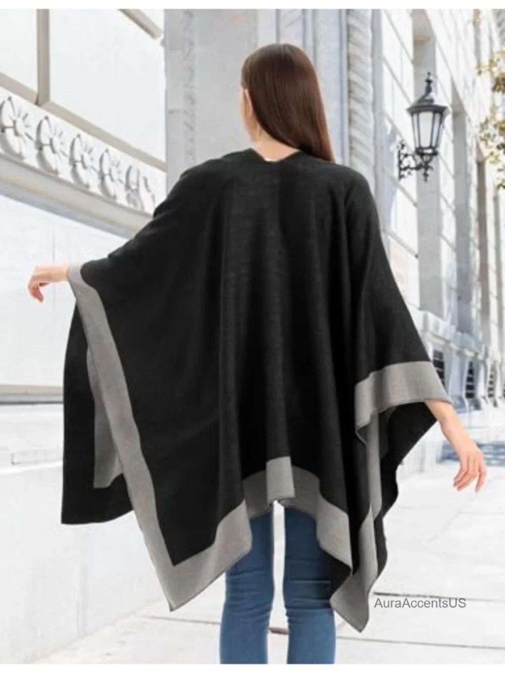Women's Reversible Poncho Shawl Wrap Open Front Oversized Pashmina Cape